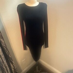 Express Black Long-Sleeve Sweater Dress with Red Stripe. Size Medium